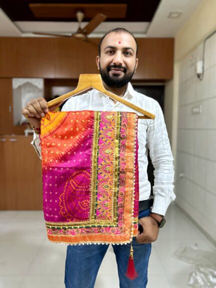 heavy dolla silk with bandhej print threads gota patti work saree kgmbrand