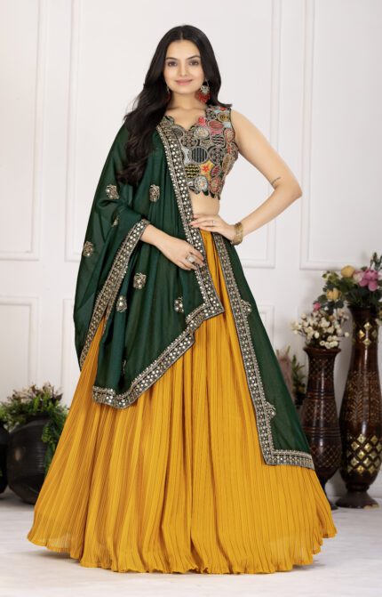 Kgm brand Vibrance: Yellow Green Sequined Lehenga Choli Set