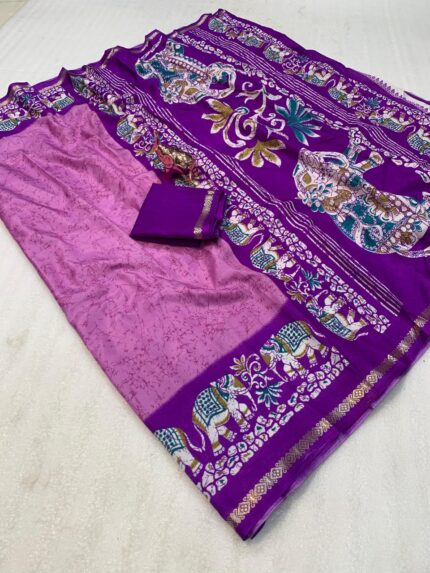Dolla Silk Sarees with Trending Kalamkari Prints & Zari Border - Perfect for Festivals & Weddings Kgm Brand