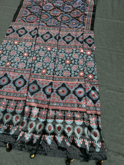 Ajrakh Saree For Women Black Sky blue Maroon kgm brand
