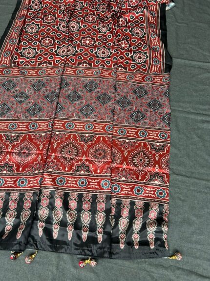 Ajrakh Saree For Women Black  Maroon kgm brand