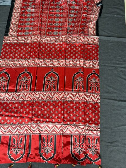 Ajrakh Saree For Women Black  Maroon Desing kgm brand