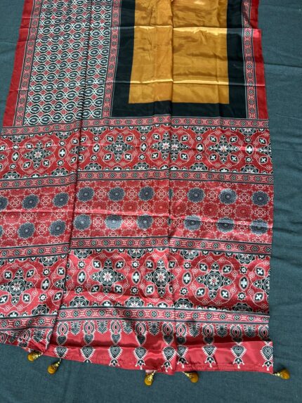 Ajrakh Saree For Women Black Red  Rust  Desing kgm brand