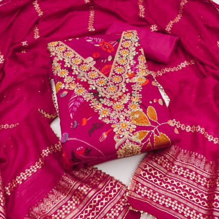Elegant Shimmer chanderi Dress Material with Coding Work & Zakhard Dupatta