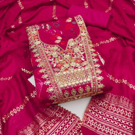 Elegant chanderi Dress Material with Coding Work & Zakhard Dupatta