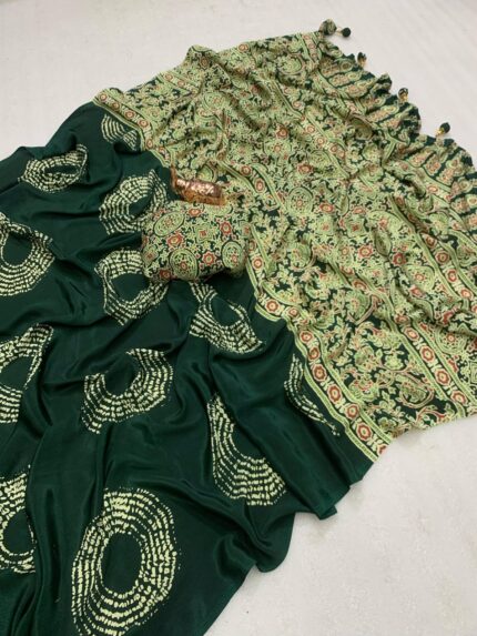 Ajrakh Shibori Print Sarees | Soft Satting Silk Gaji | KGMBrand.in