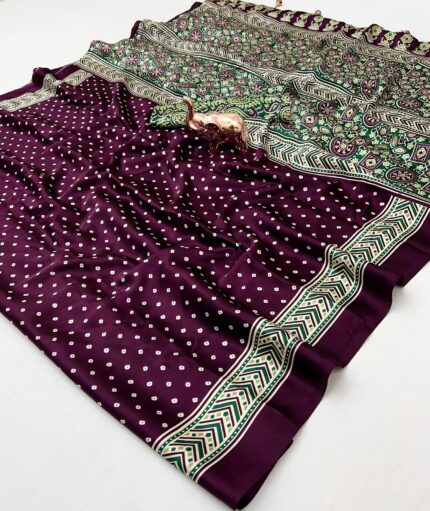 AJRAKH BANDHANI SAREE FOR WOMEN MOSS CHIRRON SAREE WITH BLOUSE KGM BRAND