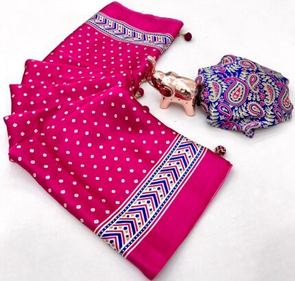 AJRAKH BANDHANI SAREE FOR WOMEN MOSS CHIRRON SAREE WITH BLOUSE KGM BRAND