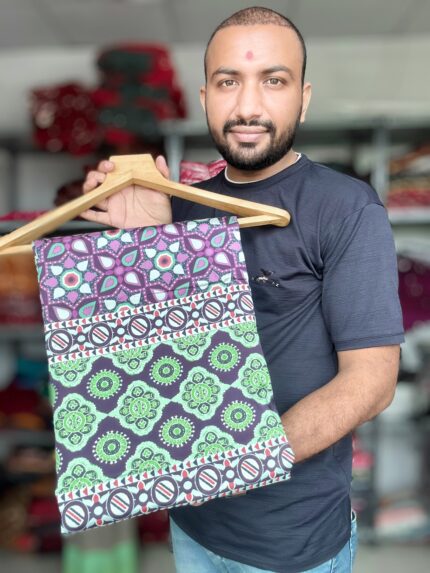 Ajrakh Saree For Women   Green  Wine color   kgm brand