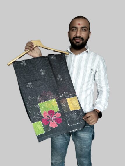 black linen cotton  saree for women