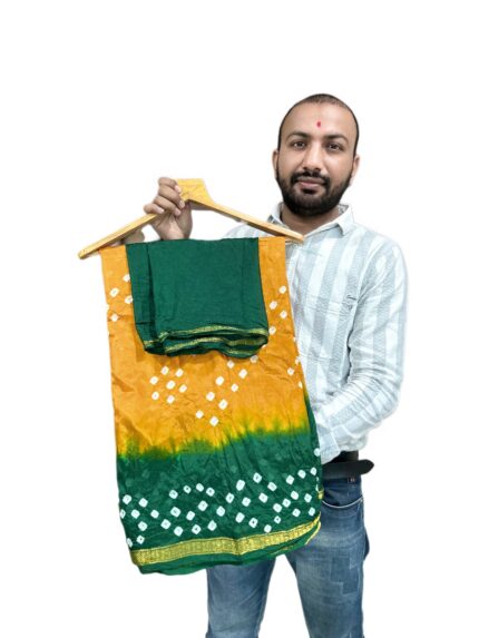 Silk Bandhani Saree For Women  Pure Hand Bandhej Bandhani Sky blue Red grey Black pink black orange mustered green blue grey