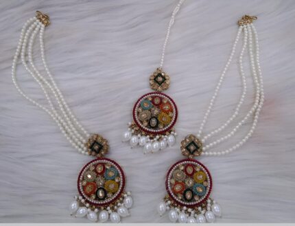 KGM Brand  Maang Tikka with Pearl and Multi-Color Stone Chains