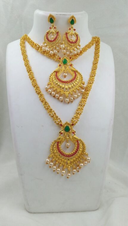 Traditional Temple Jewelry Set with Dual Layer Necklace and Earrings kgm brand