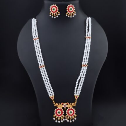 Traditional Gold Plated Rani Haar with Peacock and Ruby-Green Stones - KGM Brand