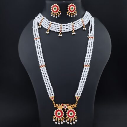 Traditional Gold Plated Bridal Pearl Necklace Set with Twin Peacock Design - KGM Brand