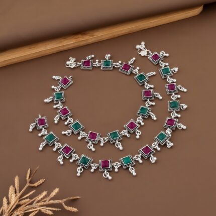 Traditional Dual-Tone Stone Studded Payal kgm brand