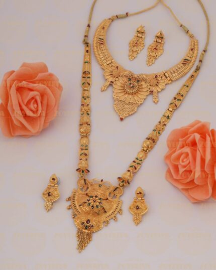 KGM Brand - Traditional Gold-Plated Long Haram Necklace Set with Earrings