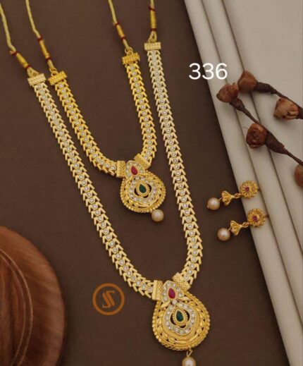 Traditional Gold Plated Circular Pendant Haram Necklace Set with Earrings kgm brand