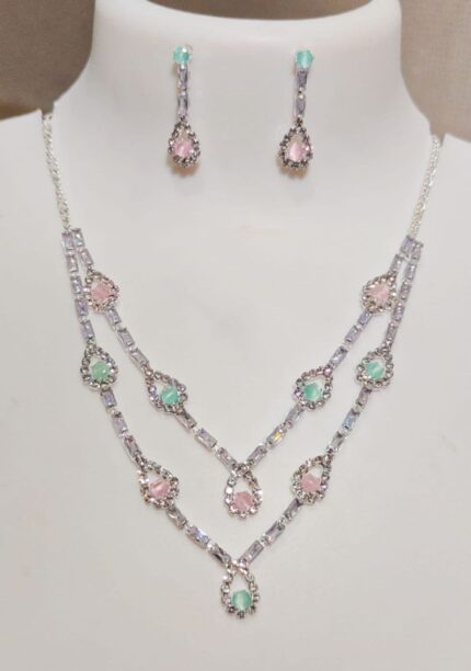Elegant Double-Layered Cubic Zirconia Necklace & Earring Set kgm brand