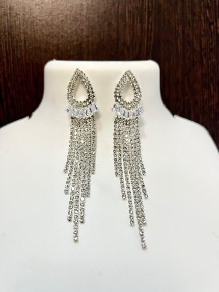 KGM Brand Teardrop and Baguette Crystal Chandelier Earrings