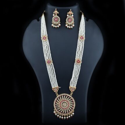Elegant Multi-Strand Pearl Necklace Set with Kundan-Inspired Floral Pendant kgm brand