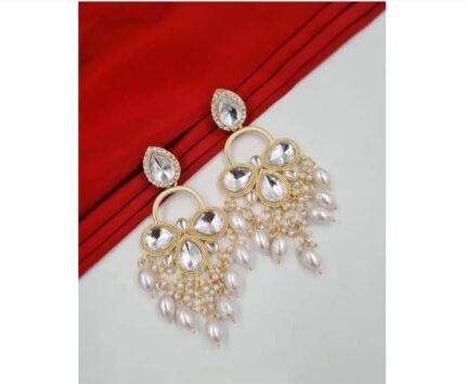 Elegant Gold-Toned Statement Earrings with Pearl Drops kgm brand