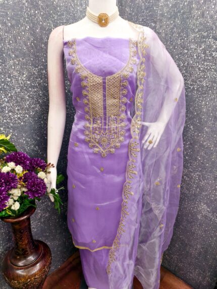 Unstitched Women's Organza Salwar Suit Dress Material with Cording and Embroidery Work with Shantoon Bottom & Dupatta kgm brand