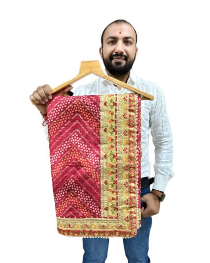 Moss Chiffon Bandhani Saree with Gota Patti and Lace Border kgm brand