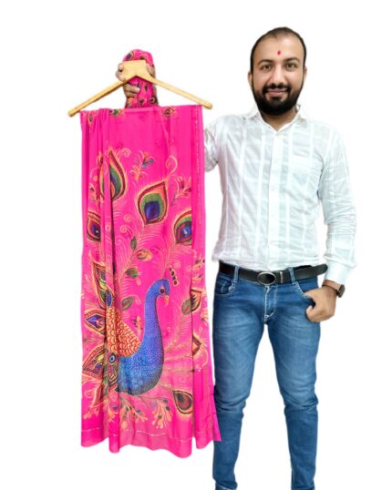 hand work val and peacock desing, weightless print saree kgm brand