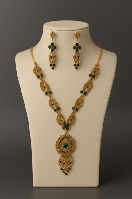 KGM Brand Traditional Stone & Pearl Necklace Set | Available in Green, Pink & Sky Blue