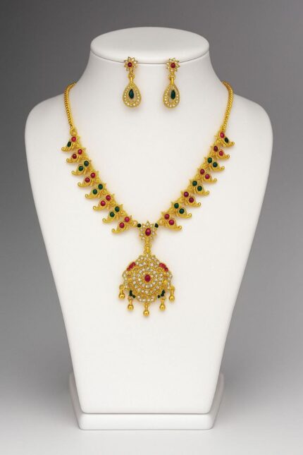 KGM Brand Traditional Gold-Plated Necklace & Earring Set