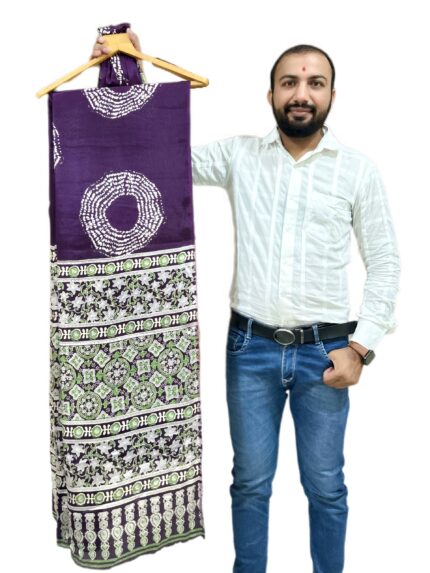 Soft Silk Bandhani Saree with Ajrakh Hand-Block Printed Pallu kgm brand