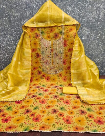 Designer Unstitched Seamer Suit with Heavy Santoon Bottom and Cording Work kgm drand