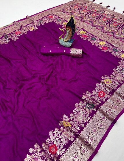 Soft Dolla Silk Gala Saree with Elegant Zari Weaving, Rich Pallu, and Tassels kgm brand