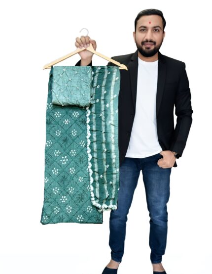 PURE SATTIN COTTON HAND BANDHEJ BANDHANI DRES'S MATERIALS FOR WOMEN 100% PREMIUM QUALITY ONLY FABRIC KGM BRAND