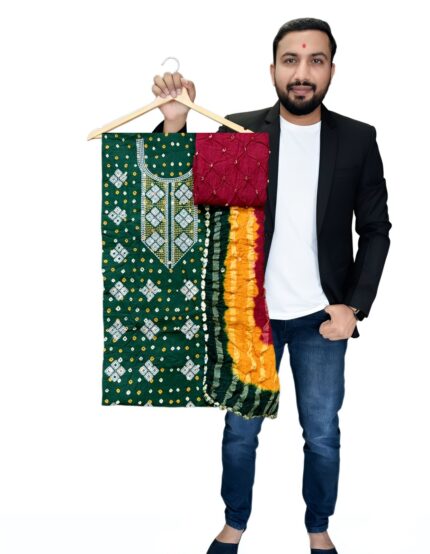 PURE SATTIN COTTON HAND BANDHEJ BANDHANI DRES'S MATERIALS FOR WOMEN 100% PREMIUM QUALITY ONLY FABRIC