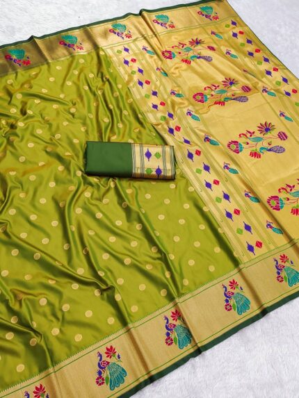Traditional Paithani Silk Saree with Meenakari Peacock Pallu with blouse piece Kgm Brand