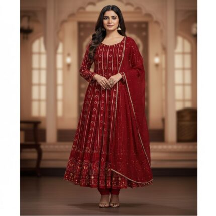 Lakhnavi Embroidered Faux Georgette Anarkali Suit Set - 3 Piece Kgm Brand