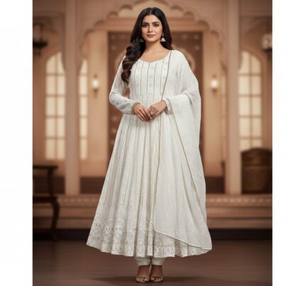 Lakhnavi Embroidered Faux Georgette Anarkali Suit Set - 3 Piece Kgm Brand