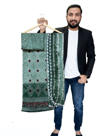 PURE SATTIN COTTON HAND BANDHEJ BANDHANI DRES'S MATERIALS FOR WOMEN 100% PREMIUM QUALITY ONLY FABRIC