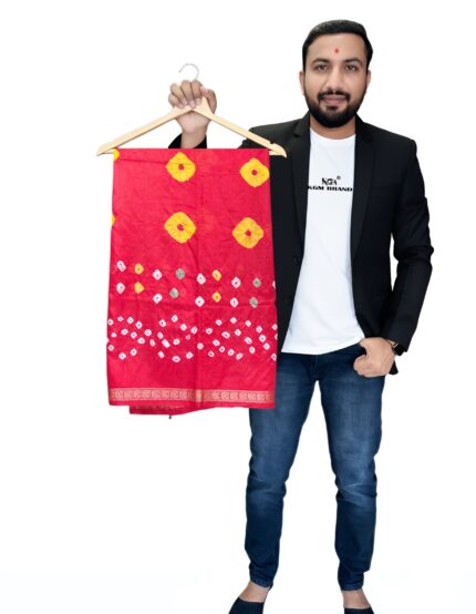 pure silk bandhej bandhani saree for women green orange black red  kgm brand