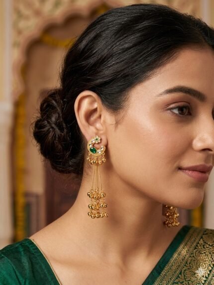 Women's Earrings – Long Jhumka Earrings with Stone & Ghungroo