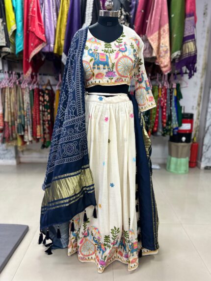 Pure Cotton White Lehenga Choli with Dupatta Full Set Kgm Brand