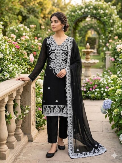 Premium Georgette Suit Set with Multi-Color Aari Work Dupatta kgm brand (Copy)