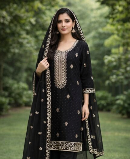 Luxurious Georgette Zari Work Salwar Suit with Zig-Zag Embroidery & Crape Bottom kgm brand