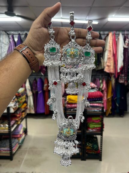 Traditional Silver-Plated Kamarbandh for Women with Multi-Layered Chains and Stone Accents Kgm Brand