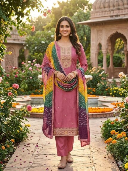 Womens Festive Pure Roman Silk Unstitched Dress Material Kgm Brand