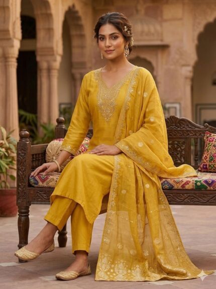 Womens Festival Spesial Roman Silk with Beautiful Embroidery With Sequence Work Full Dress Set Kgm Brand