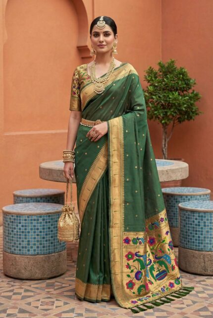 Womens Soft Pethani silk saree With Blouse Piece Wedding And Festival Collaction Kgm Brand
