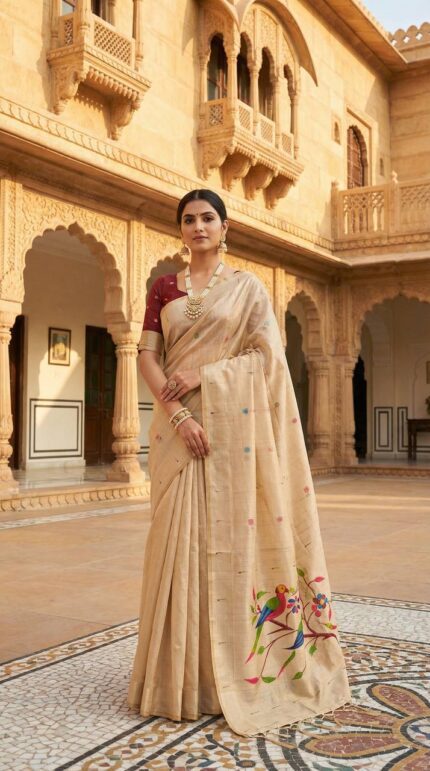 Womens Soft Pure Muga Cotton saree Meenakari weawing Rich pallu With Blouse Piece Kgm Brand